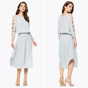 Ramy Brook Gray Blue Cutout Sleeve Midi Dress $395